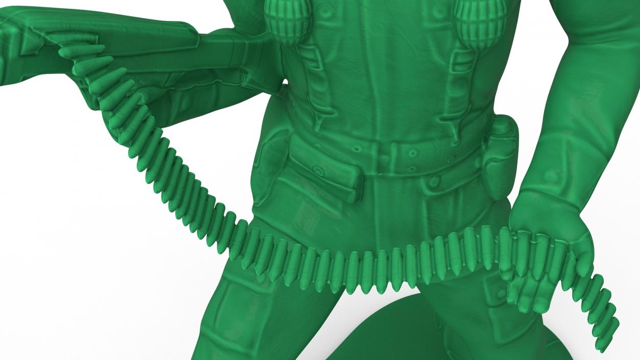 Green Plastic Toy Soldier with Machine Gun 3D