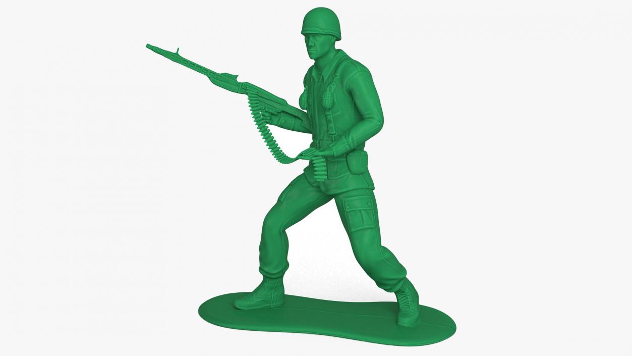 Green Plastic Toy Soldier with Machine Gun 3D