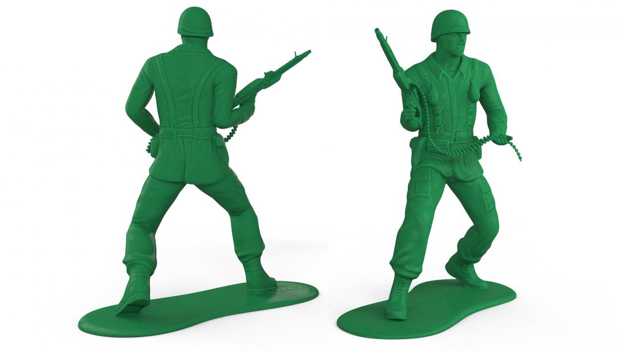 Green Plastic Toy Soldier with Machine Gun 3D