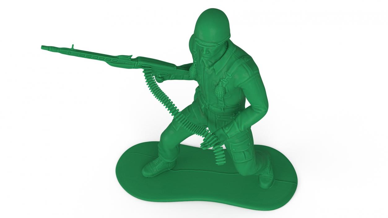 Green Plastic Toy Soldier with Machine Gun 3D