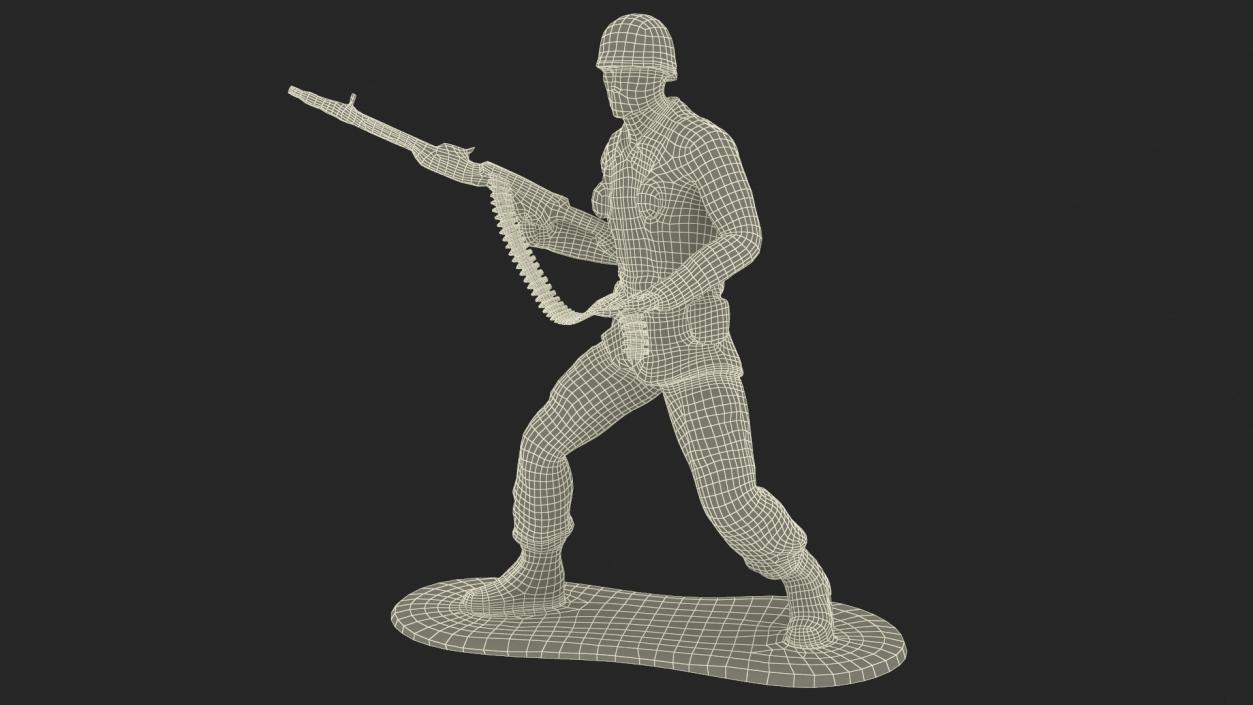 Green Plastic Toy Soldier with Machine Gun 3D