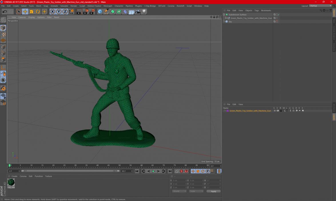 Green Plastic Toy Soldier with Machine Gun 3D