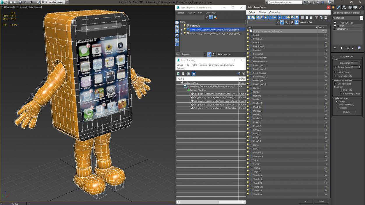 3D model Advertising Costume Mobile Phone Orange Rigged for Maya