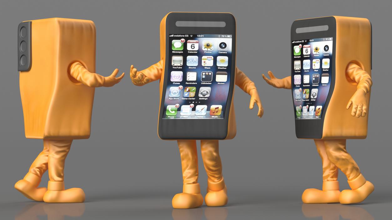 3D model Advertising Costume Mobile Phone Orange Rigged for Maya