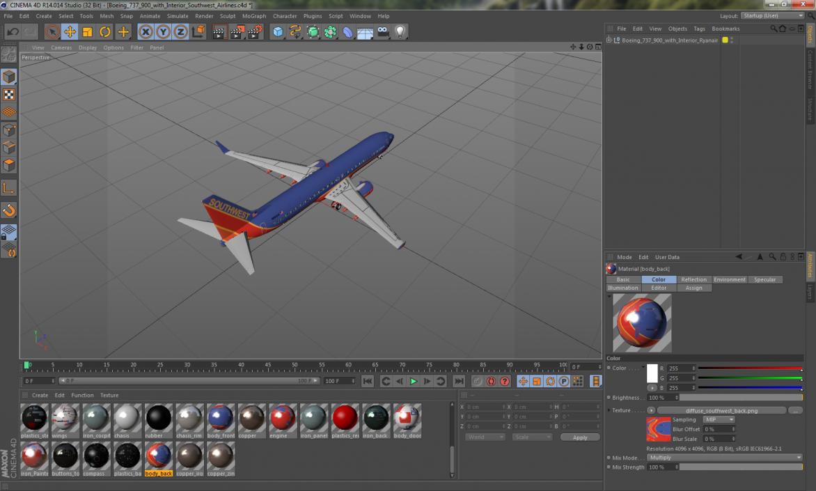 Boeing 737-900 with Interior Southwest Airlines 3D