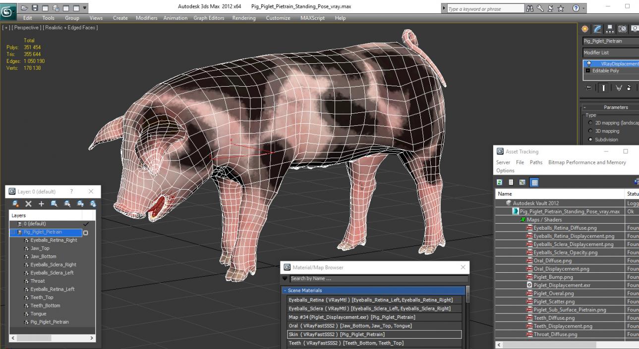 3D Pig Piglet Pietrain Standing Pose model