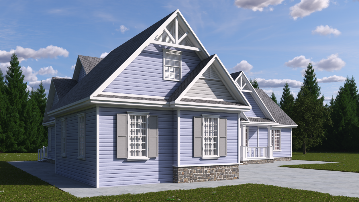 American House Exterior with Double Garage Blue 3D