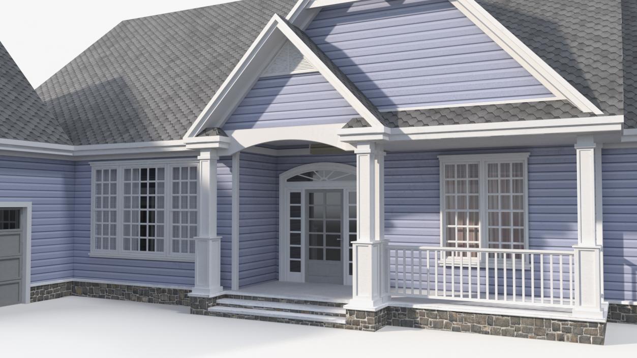 American House Exterior with Double Garage Blue 3D