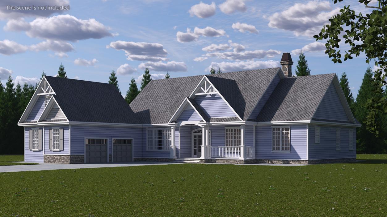 American House Exterior with Double Garage Blue 3D