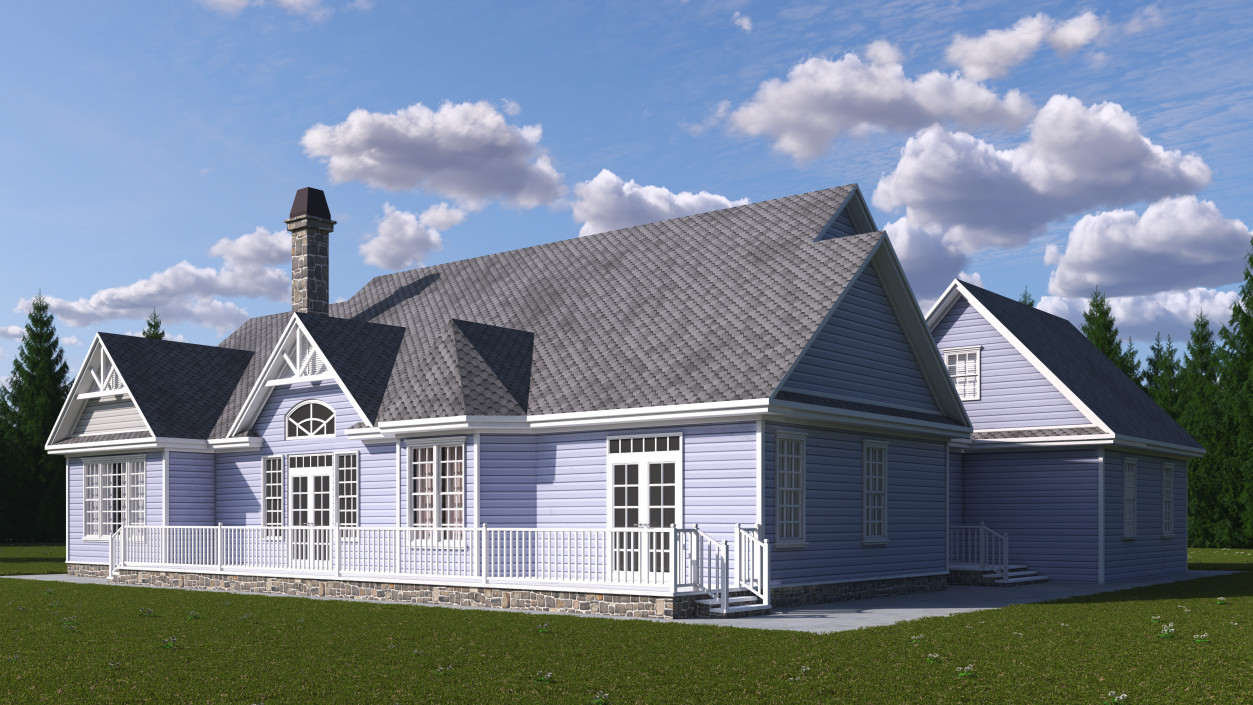 American House Exterior with Double Garage Blue 3D