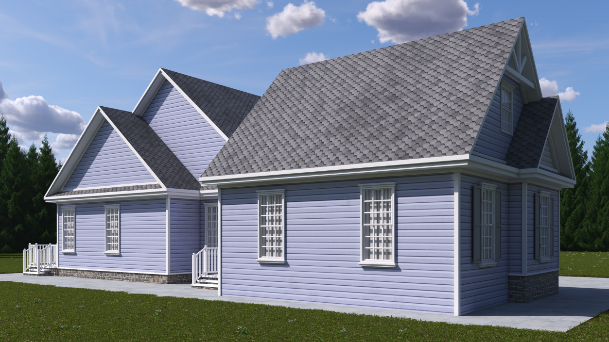 American House Exterior with Double Garage Blue 3D