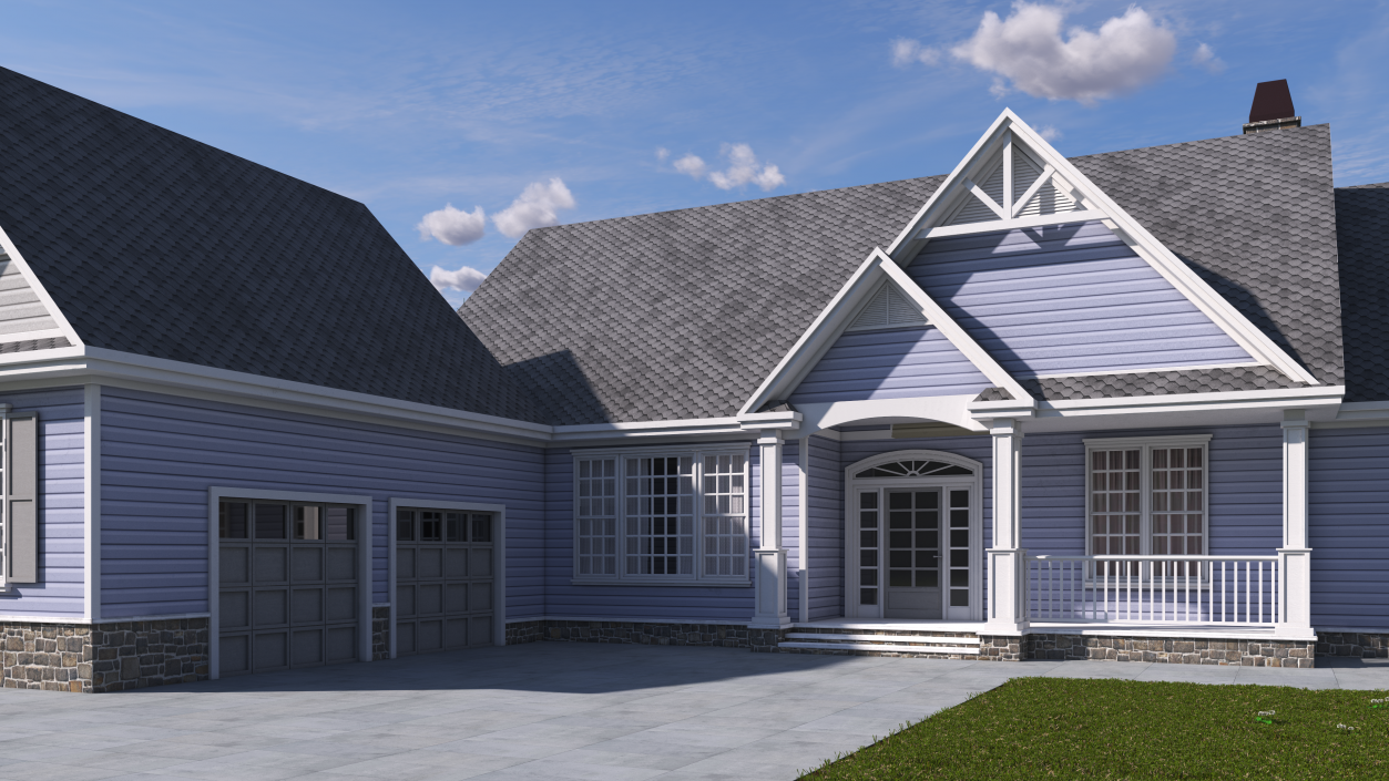 American House Exterior with Double Garage Blue 3D