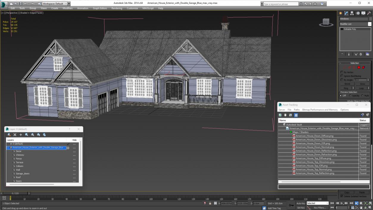 American House Exterior with Double Garage Blue 3D