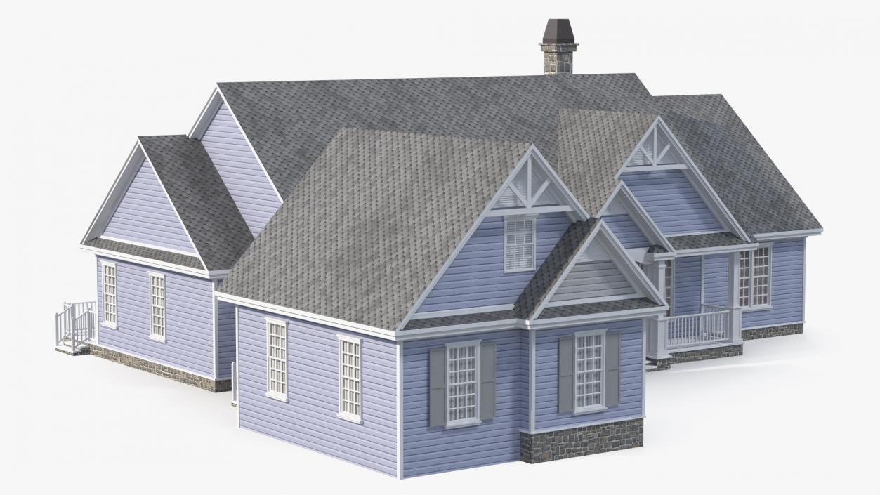 American House Exterior with Double Garage Blue 3D