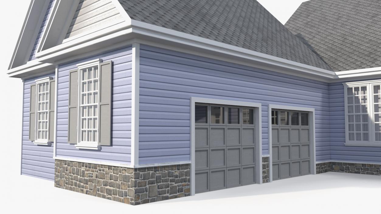 American House Exterior with Double Garage Blue 3D