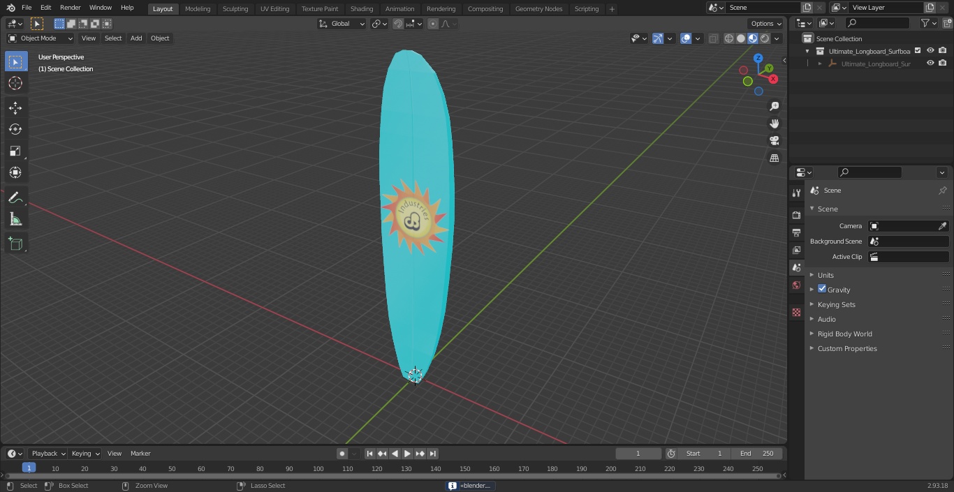 3D Ultimate Longboard Surfboard model