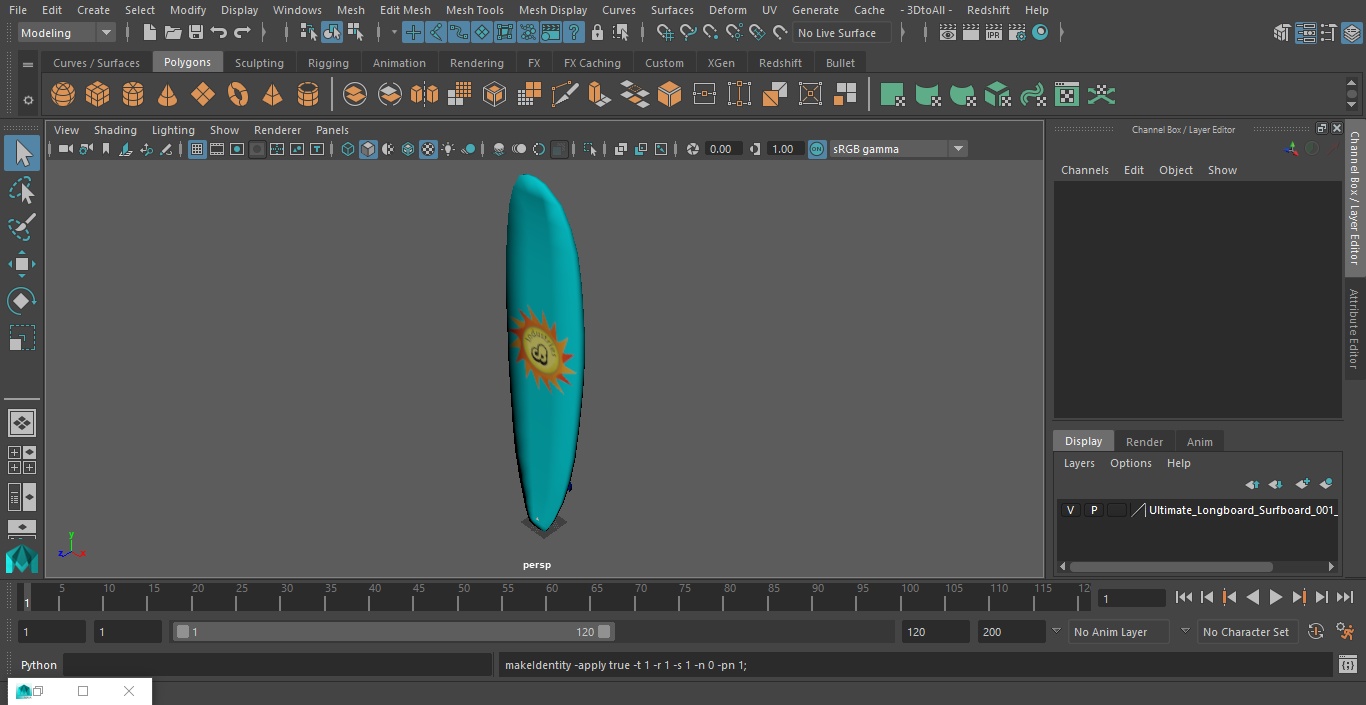 3D Ultimate Longboard Surfboard model