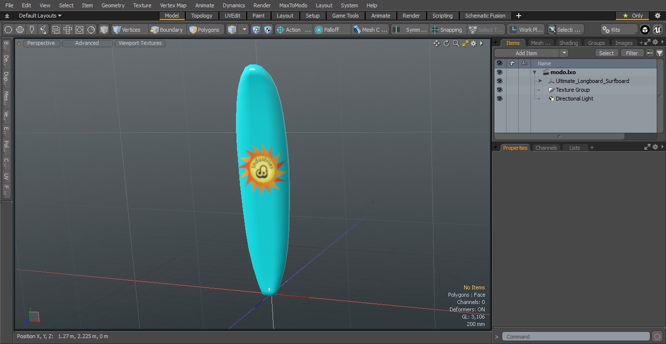 3D Ultimate Longboard Surfboard model