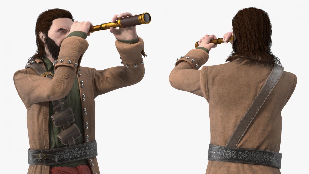 3D Pirate Man Looking at Horizon with Spyglass model