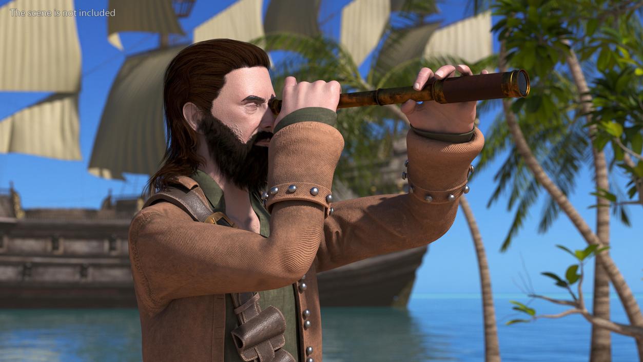 3D Pirate Man Looking at Horizon with Spyglass model