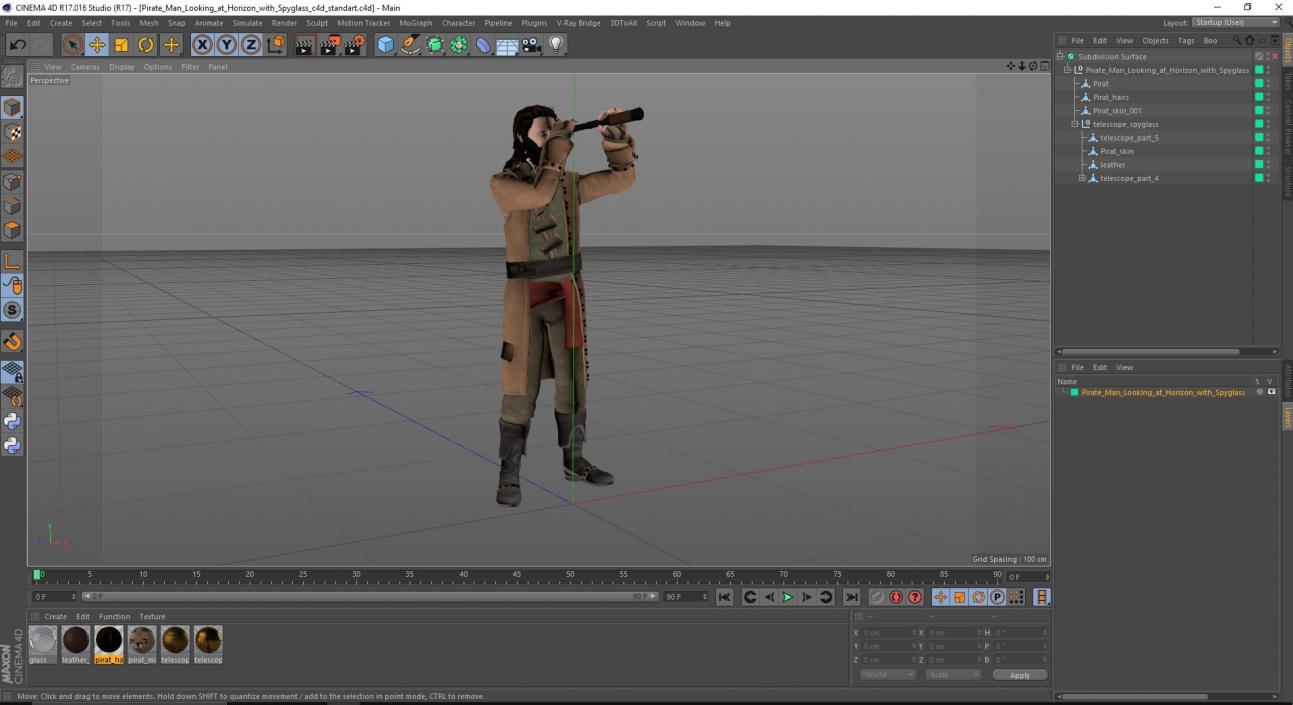 3D Pirate Man Looking at Horizon with Spyglass model