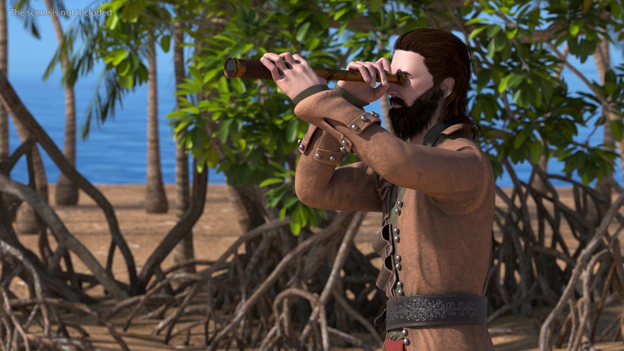 3D Pirate Man Looking at Horizon with Spyglass model