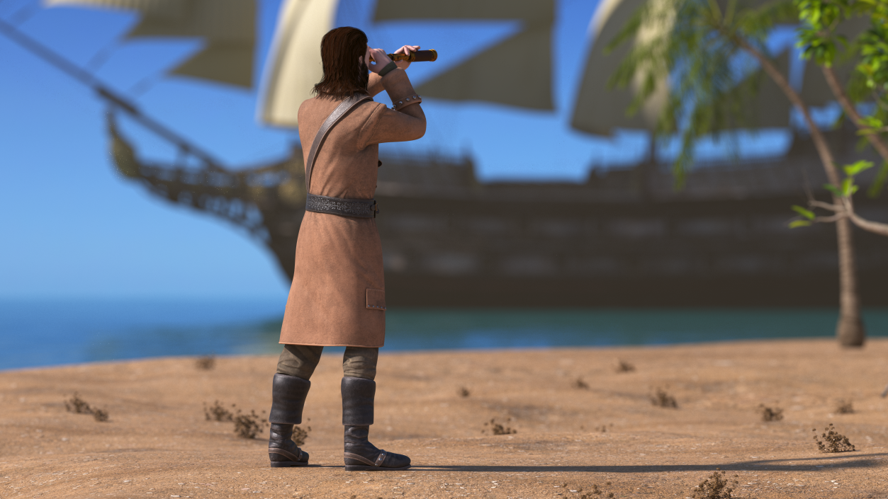 3D Pirate Man Looking at Horizon with Spyglass model