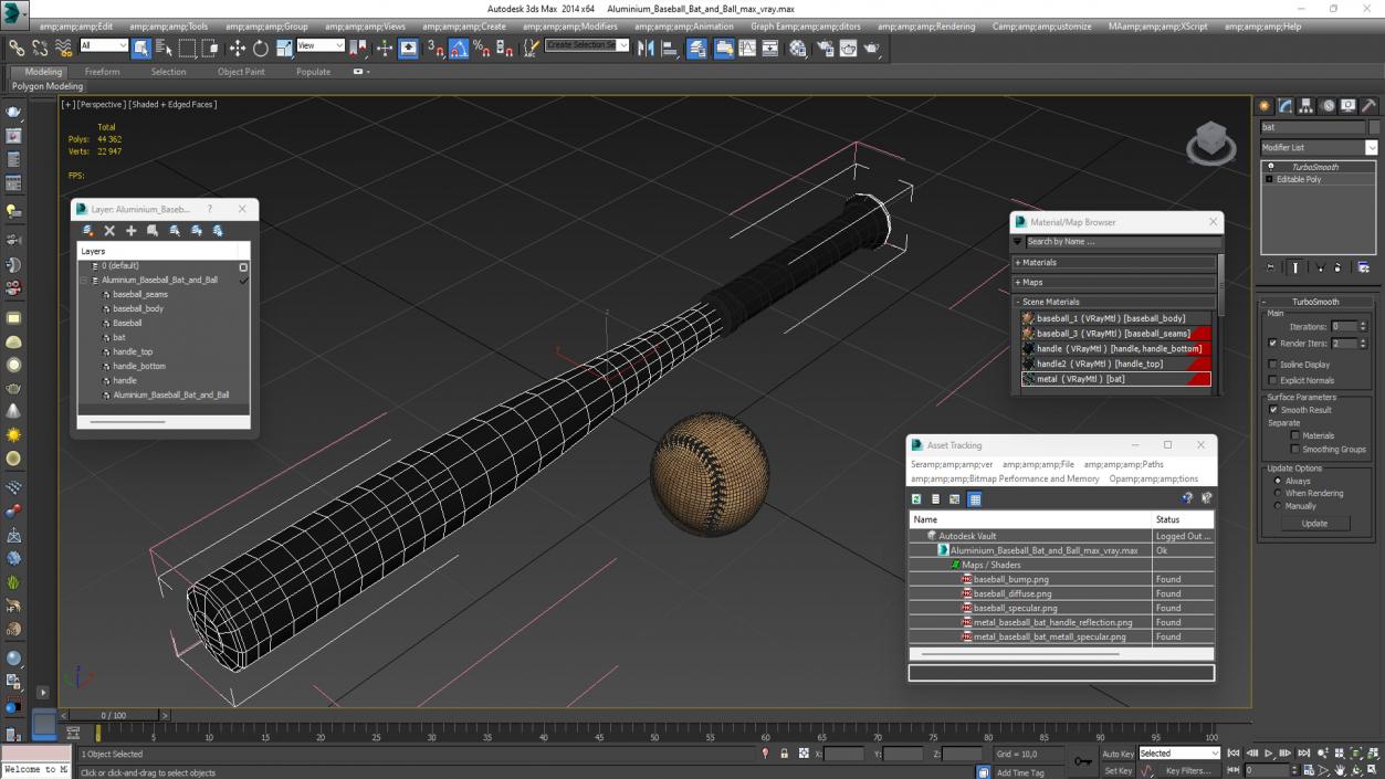 3D Aluminium Baseball Bat and Ball