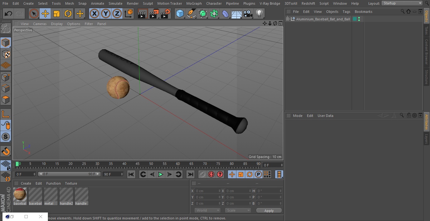 3D Aluminium Baseball Bat and Ball