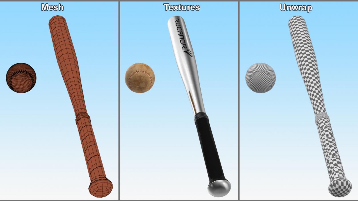 3D Aluminium Baseball Bat and Ball