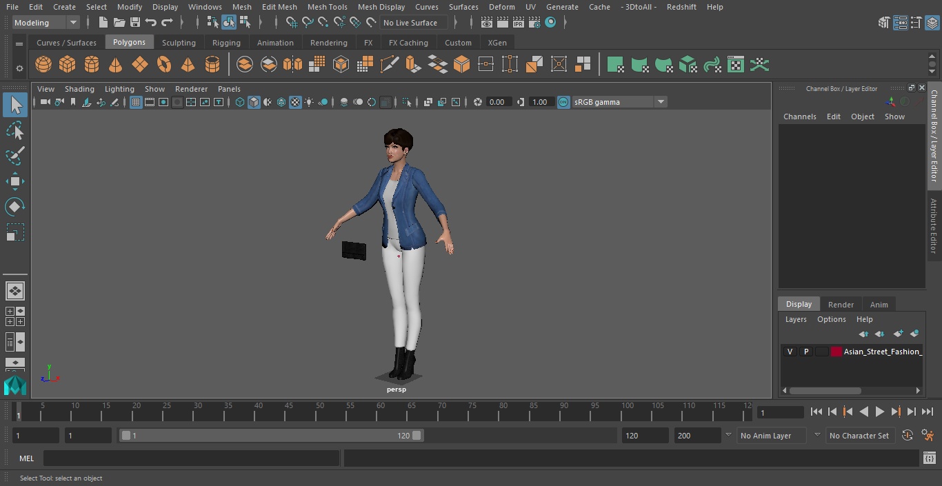 3D Asian Street Fashion Woman T Pose model