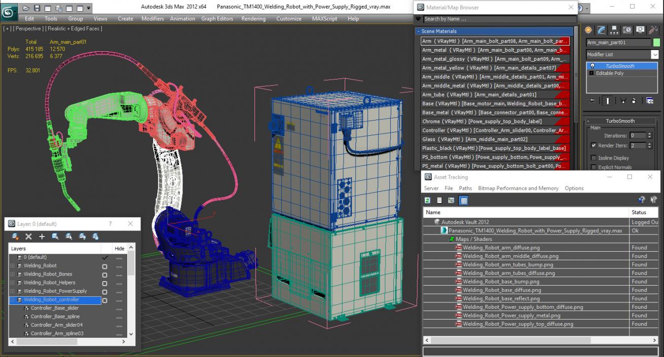 3D model Panasonic TM1400 Welding Robot with Power Supply Rigged