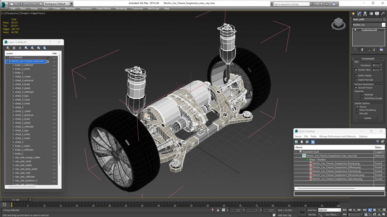 3D Electric Car Chassis Suspension