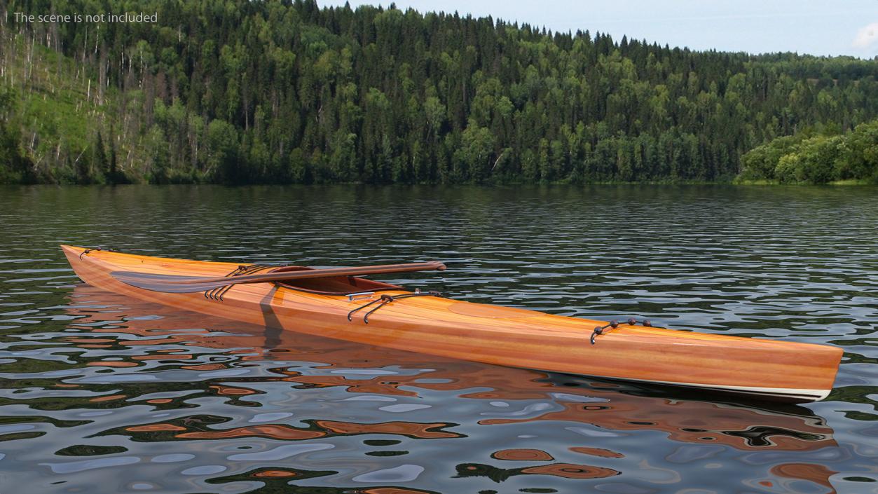 Wooden Kayak with Paddle 3D model