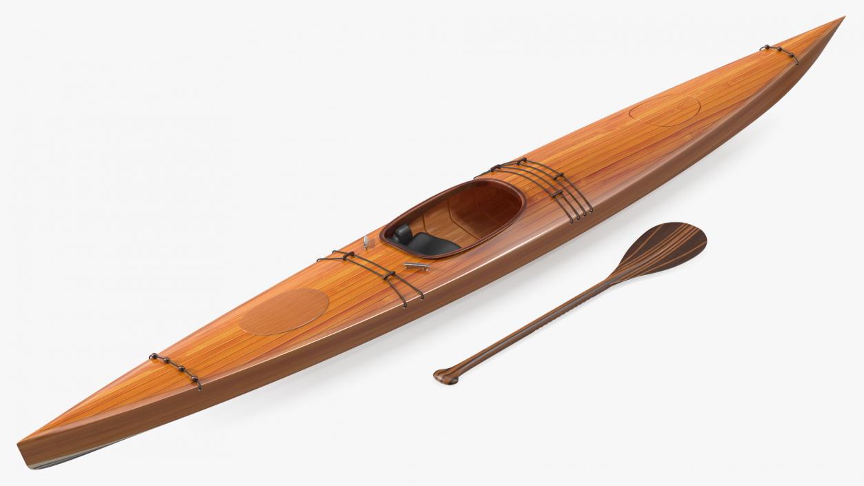 Wooden Kayak with Paddle 3D model