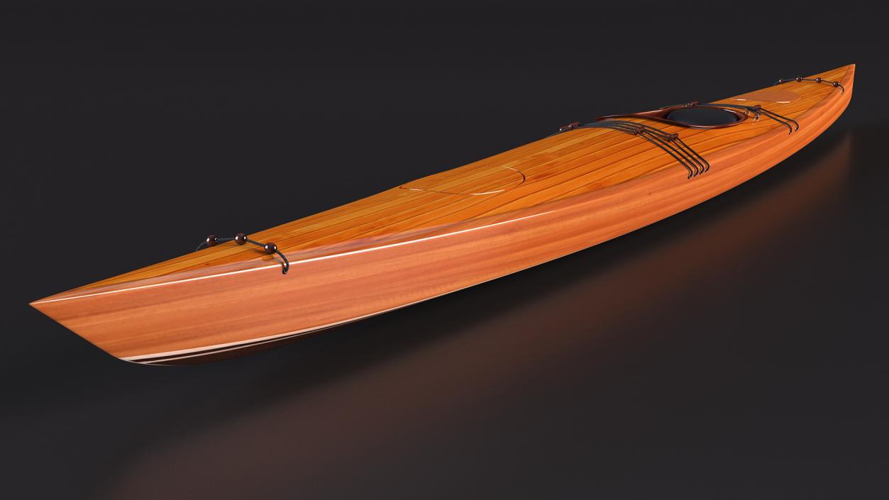 Wooden Kayak with Paddle 3D model