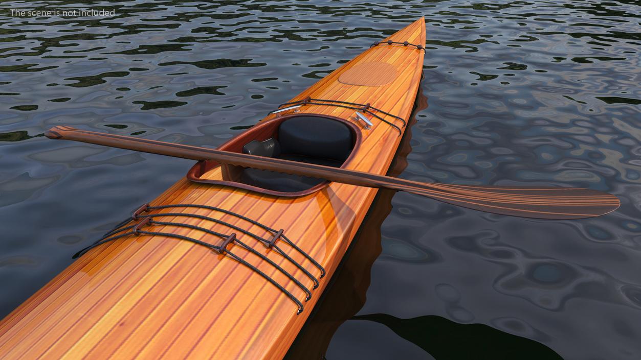 Wooden Kayak with Paddle 3D model