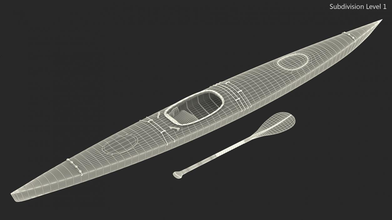 Wooden Kayak with Paddle 3D model