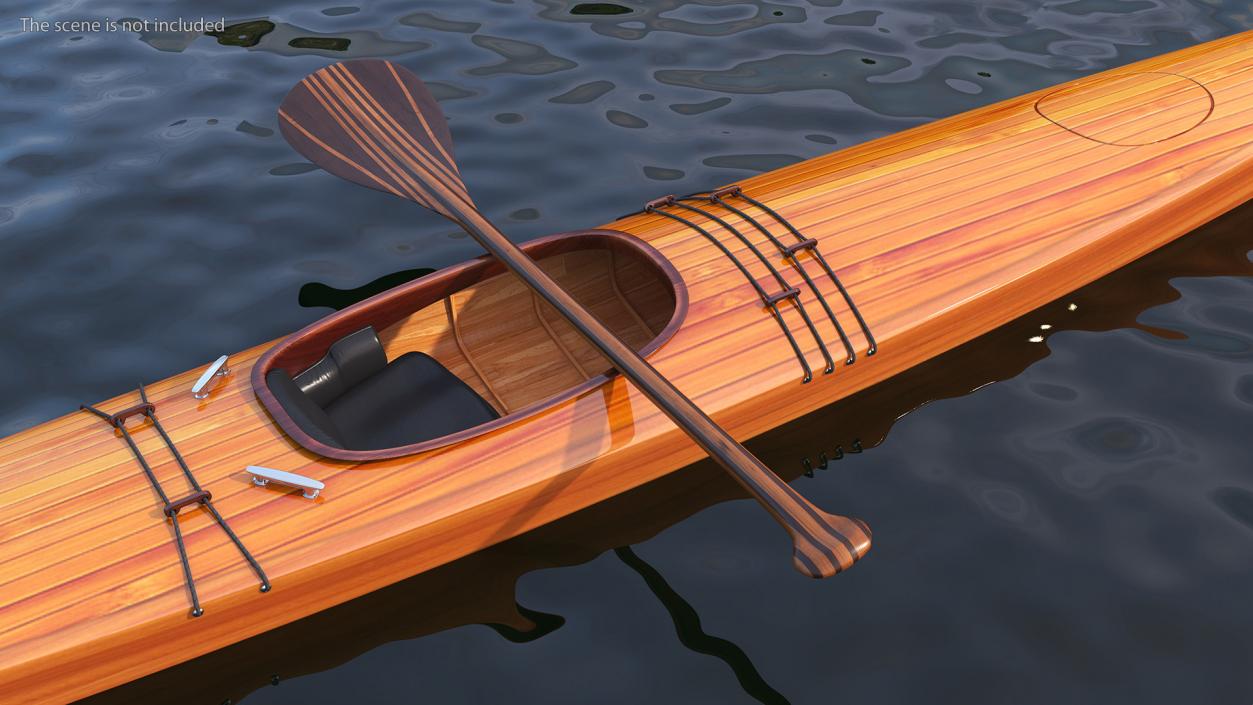 Wooden Kayak with Paddle 3D model