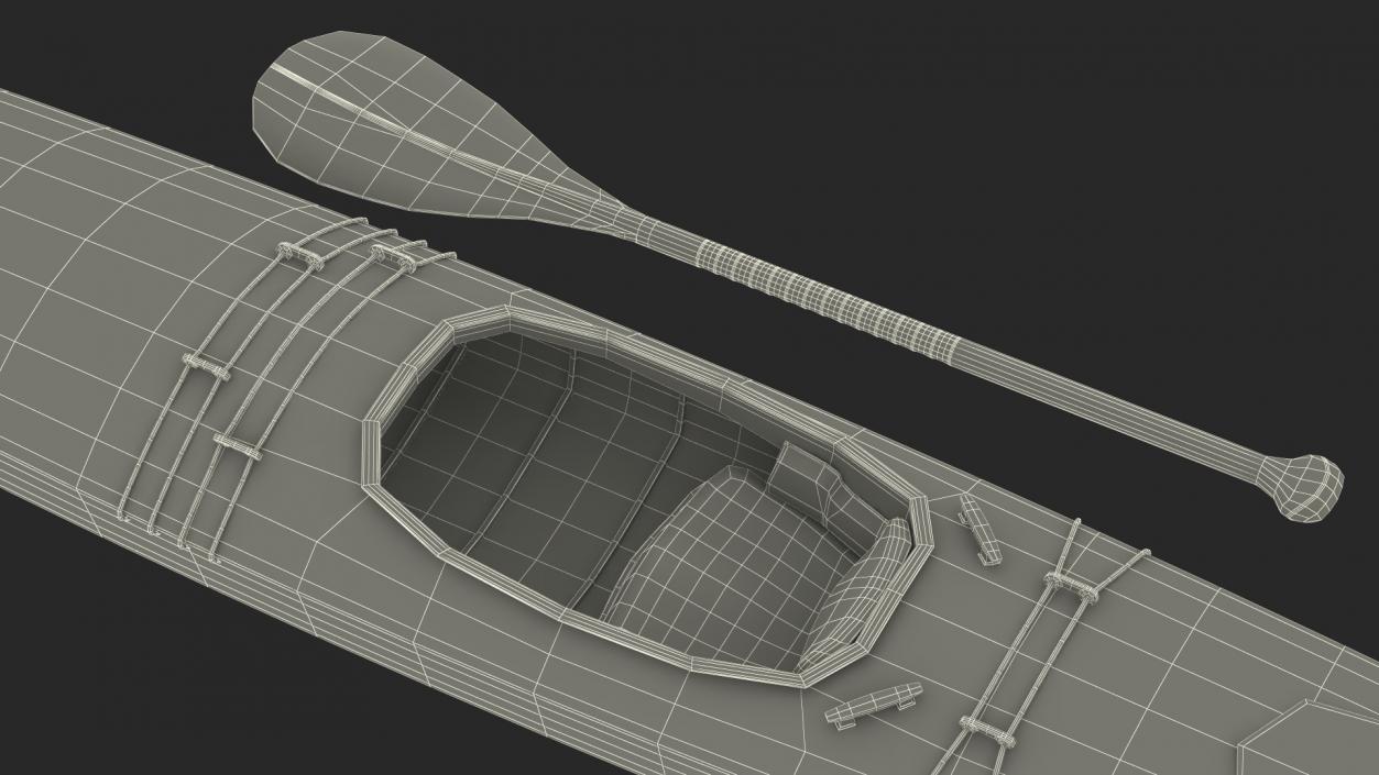 Wooden Kayak with Paddle 3D model