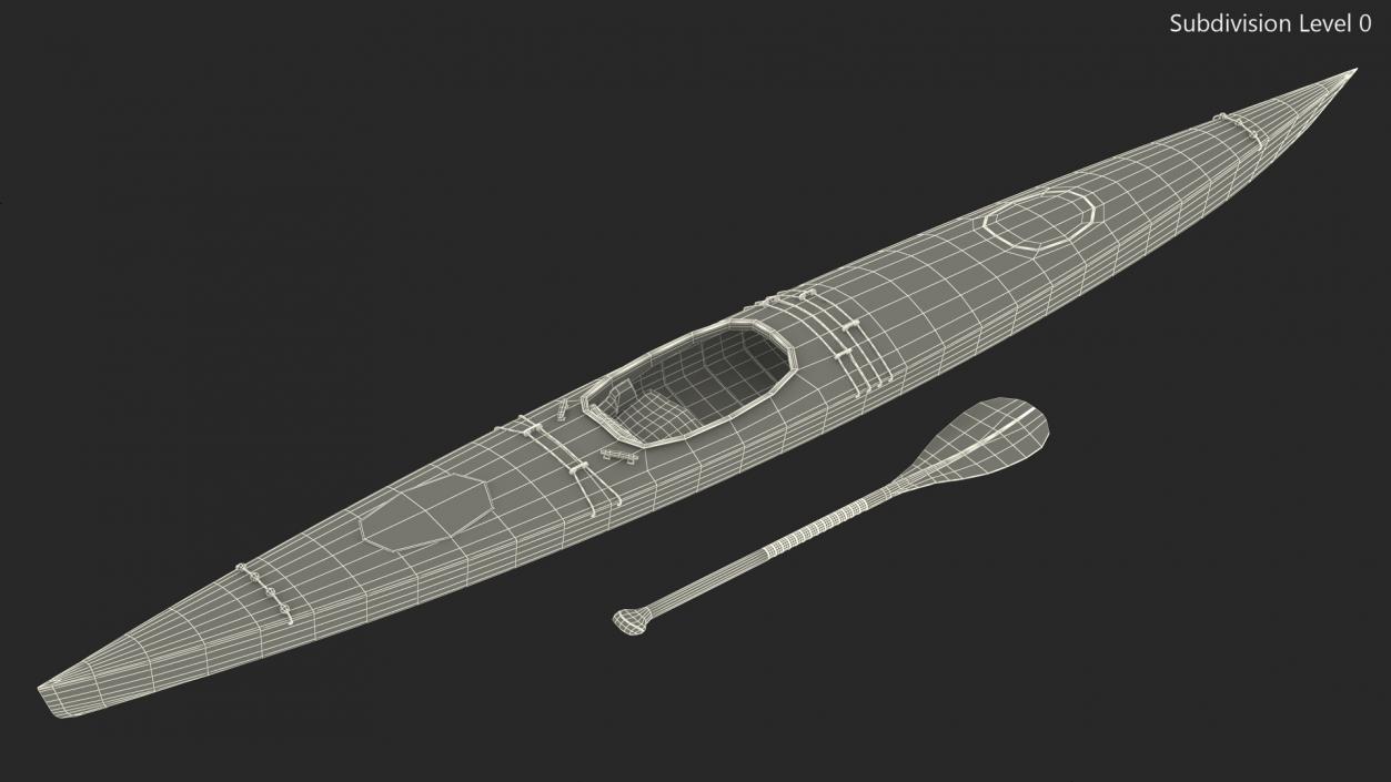 Wooden Kayak with Paddle 3D model