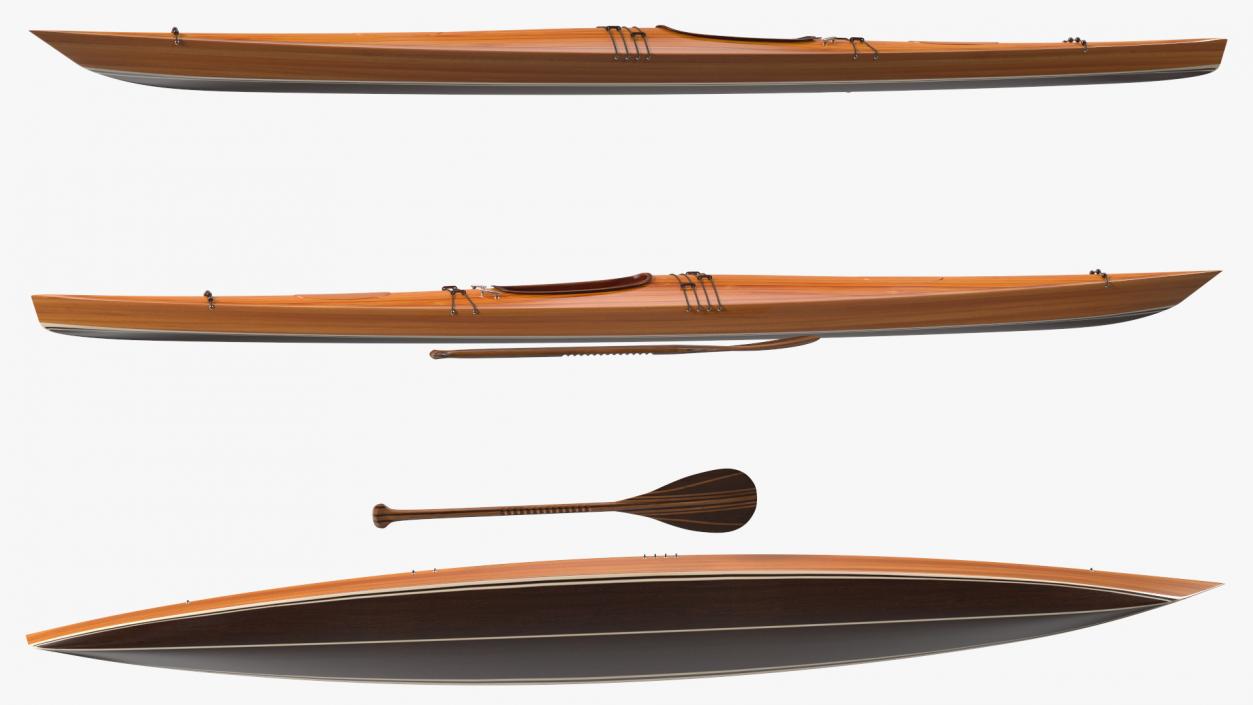 Wooden Kayak with Paddle 3D model