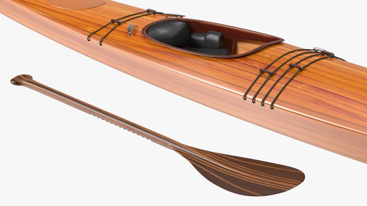 Wooden Kayak with Paddle 3D model