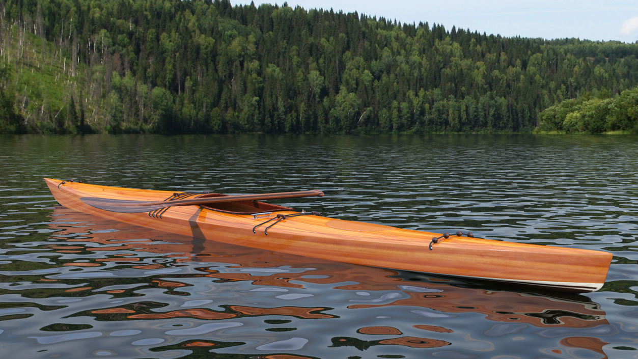 Wooden Kayak with Paddle 3D model