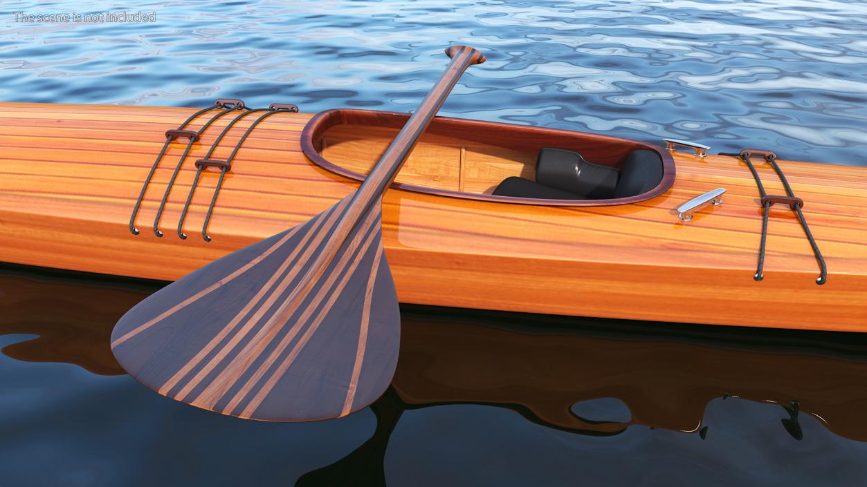 Wooden Kayak with Paddle 3D model