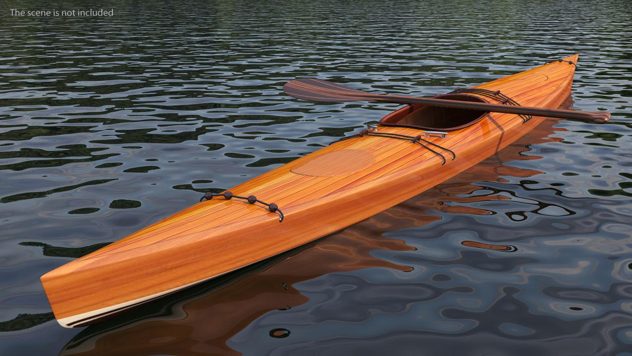 Wooden Kayak with Paddle 3D model