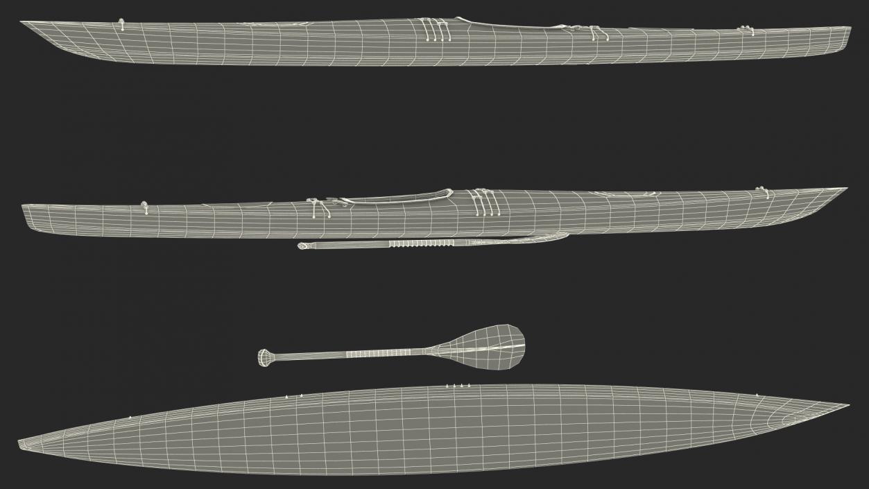 Wooden Kayak with Paddle 3D model