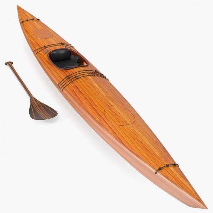 Wooden Kayak with Paddle 3D model