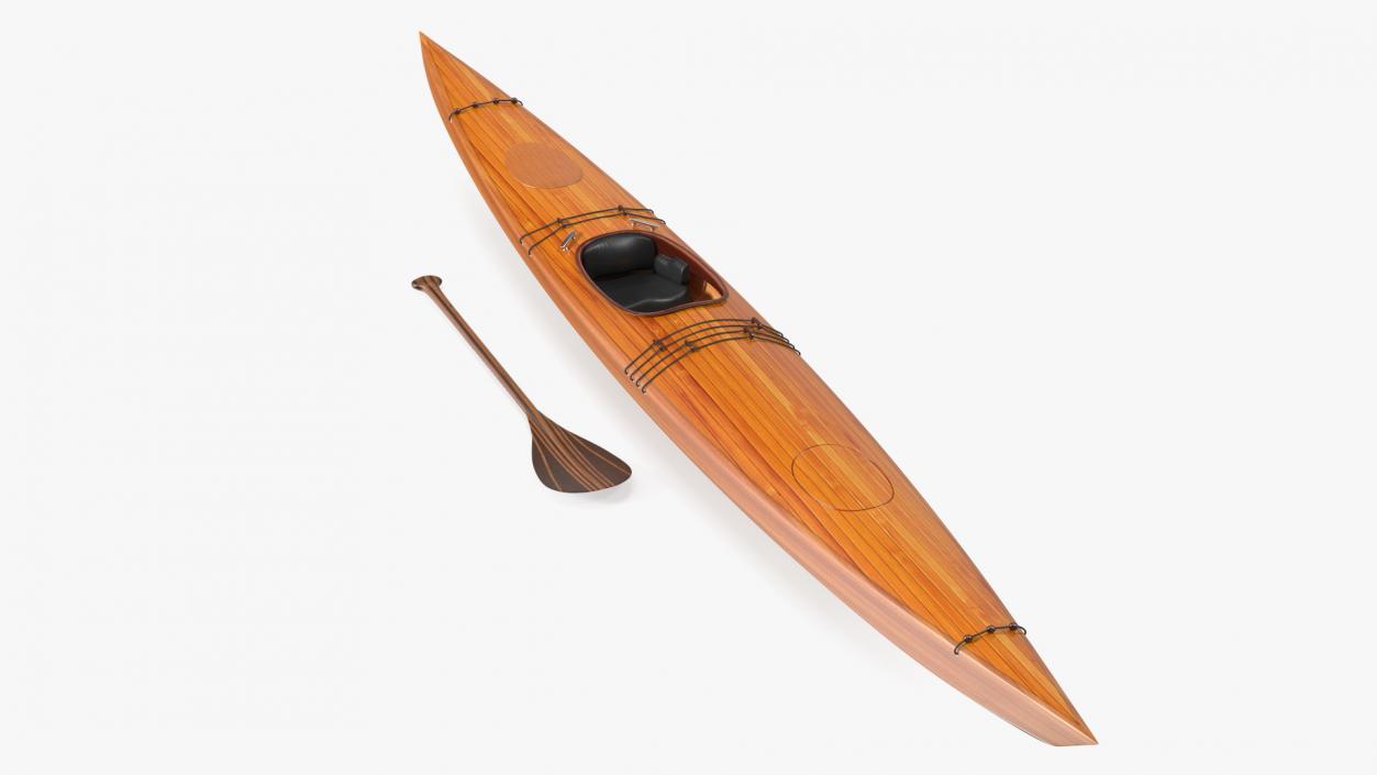 Wooden Kayak with Paddle 3D model