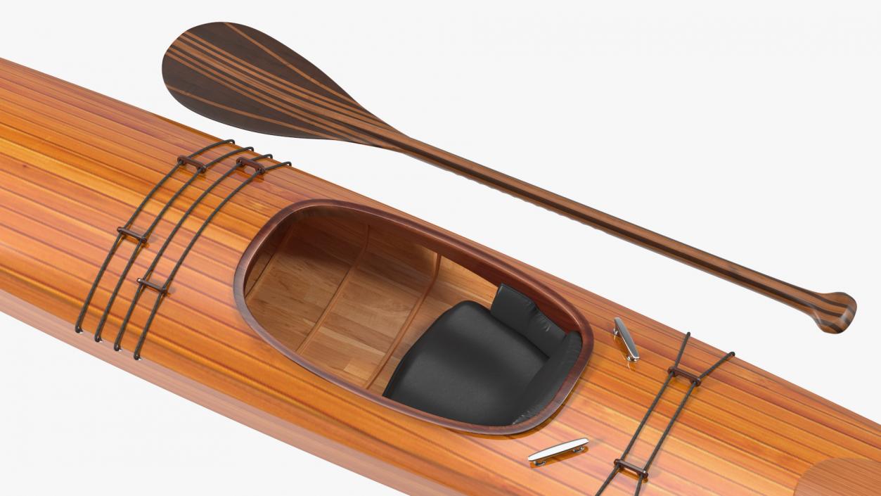 Wooden Kayak with Paddle 3D model